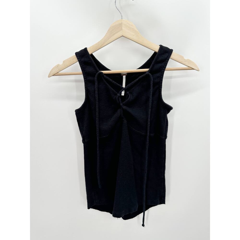 Free‎ People Emmy Lou Lace-Up Neck Tank Top Black Women Small OB501960